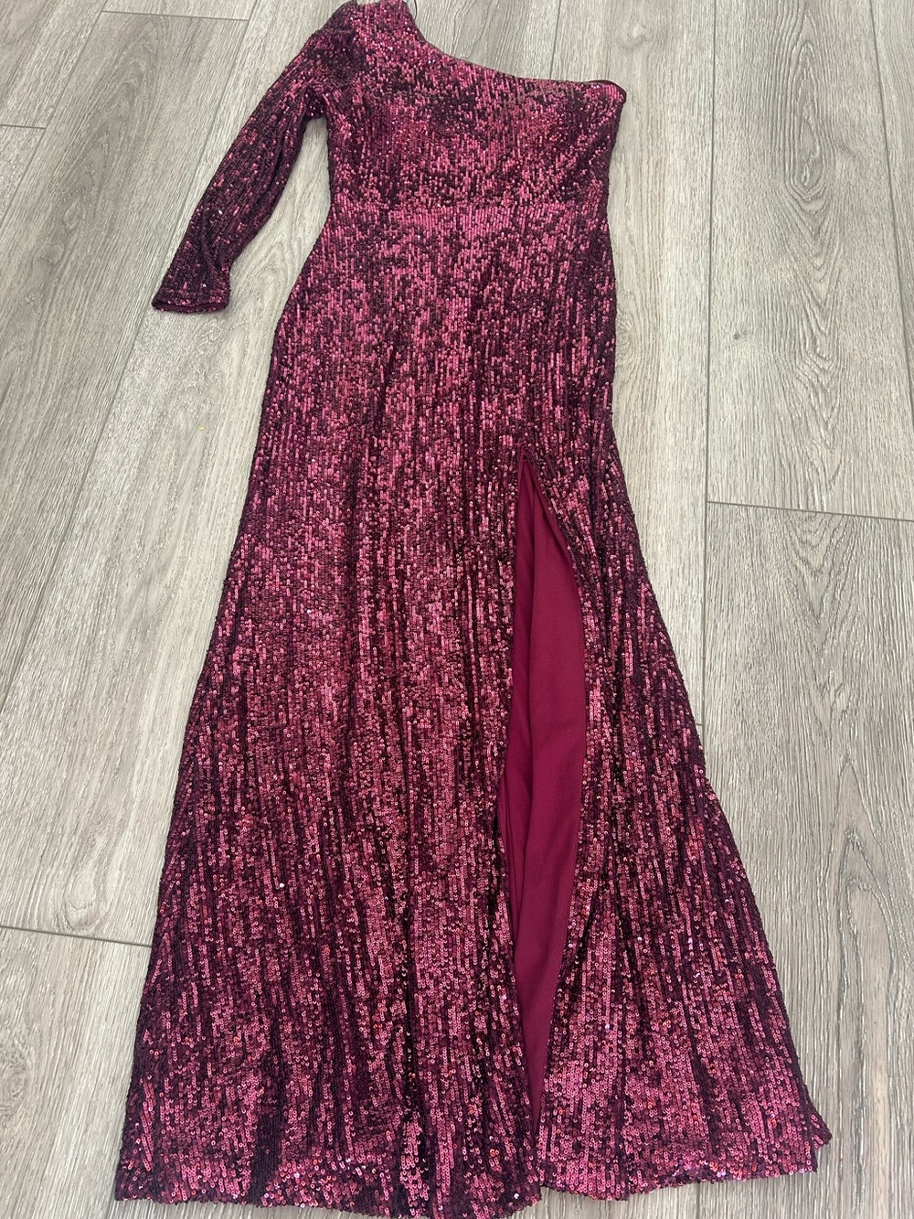 XSCAPE Women's Size 10 One-Shoulder Sequin Gown – Wine Burgundy Formal Dress